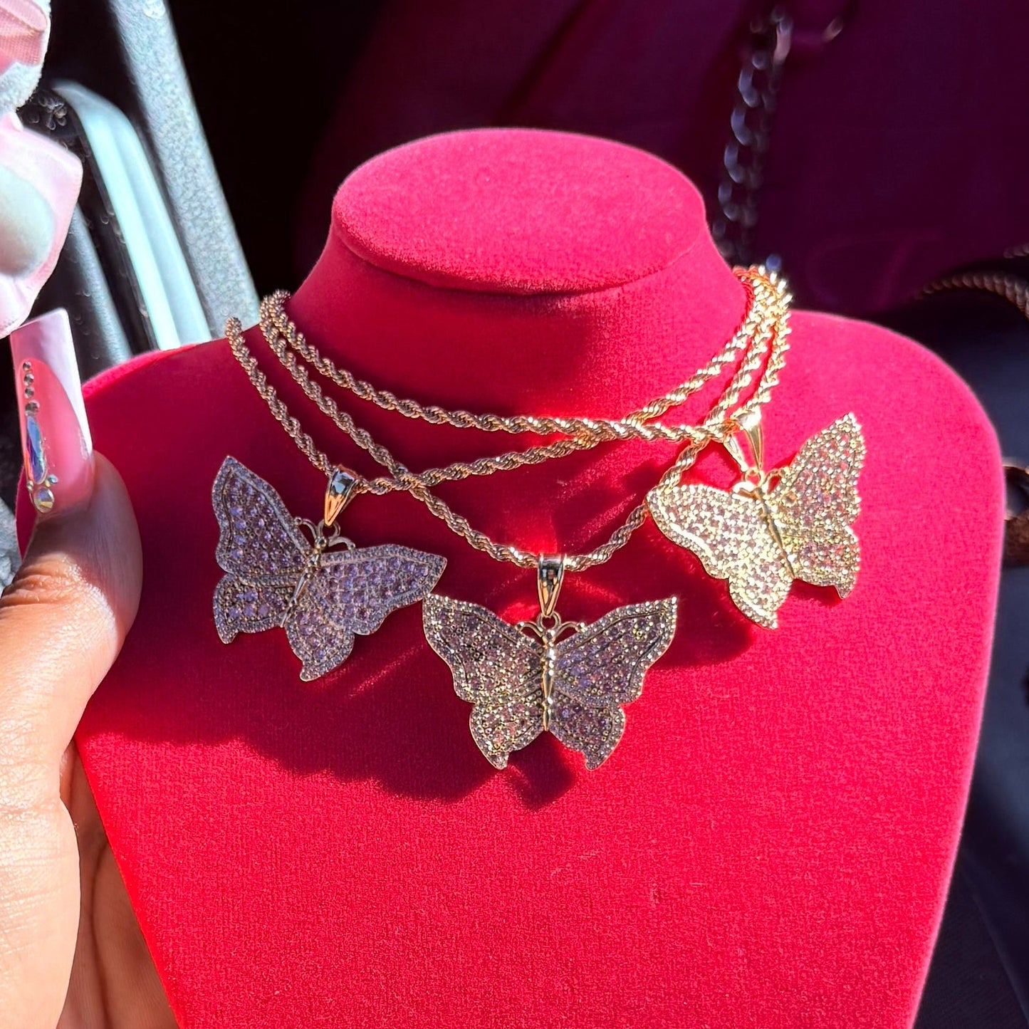 PINK BLING BUTTERFLY NECKLACE
