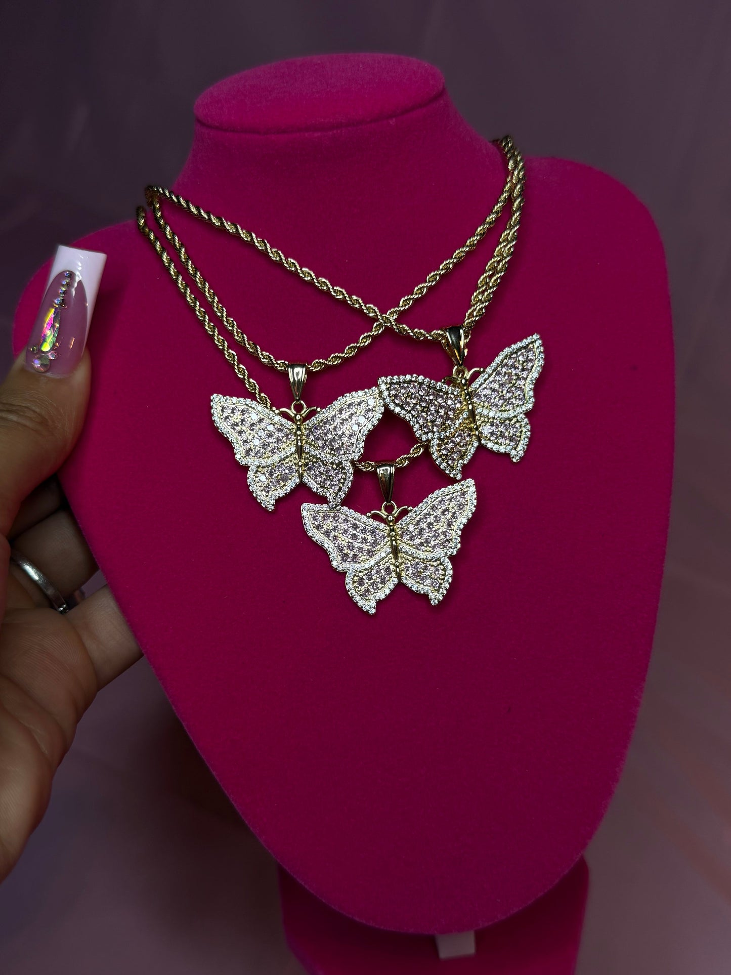 PINK BLING BUTTERFLY NECKLACE