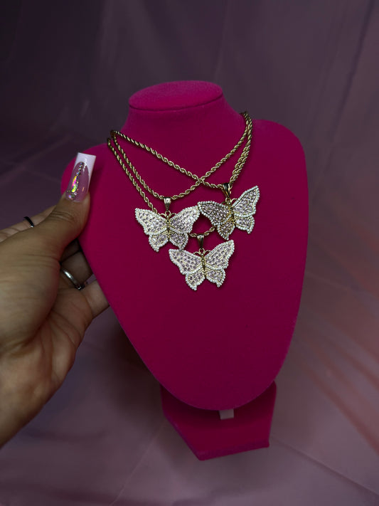PINK BLING BUTTERFLY NECKLACE