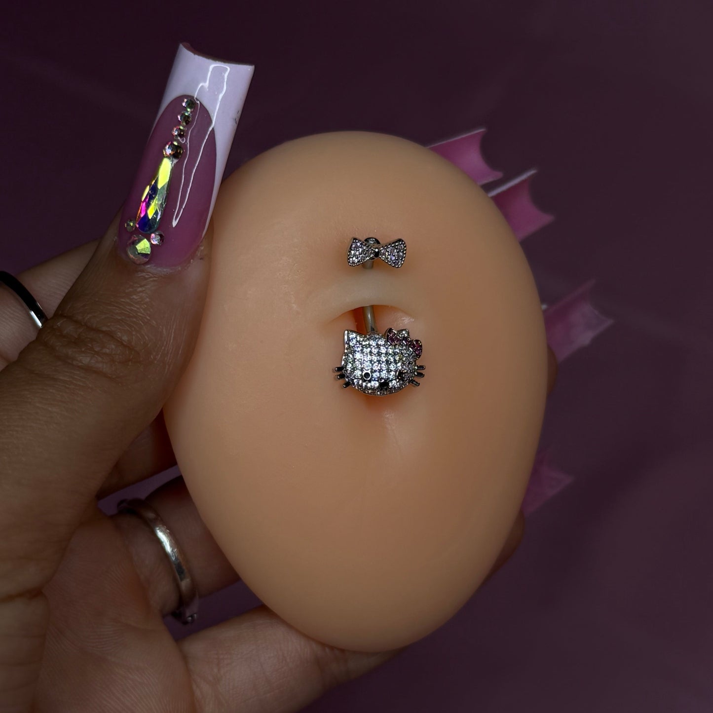 HK PINK BOW BELLY RING