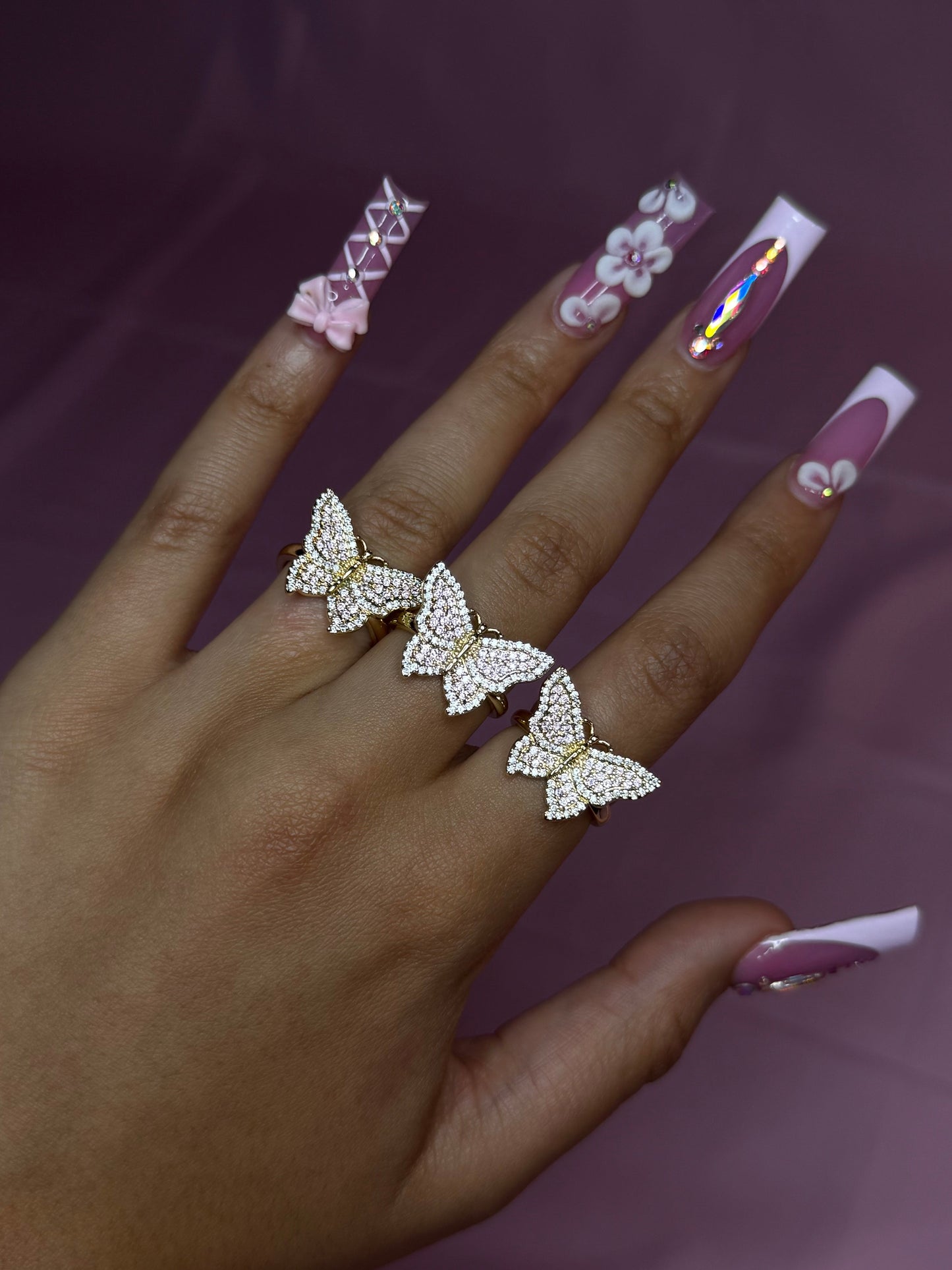 PINK BLING BUTTERFLY RING